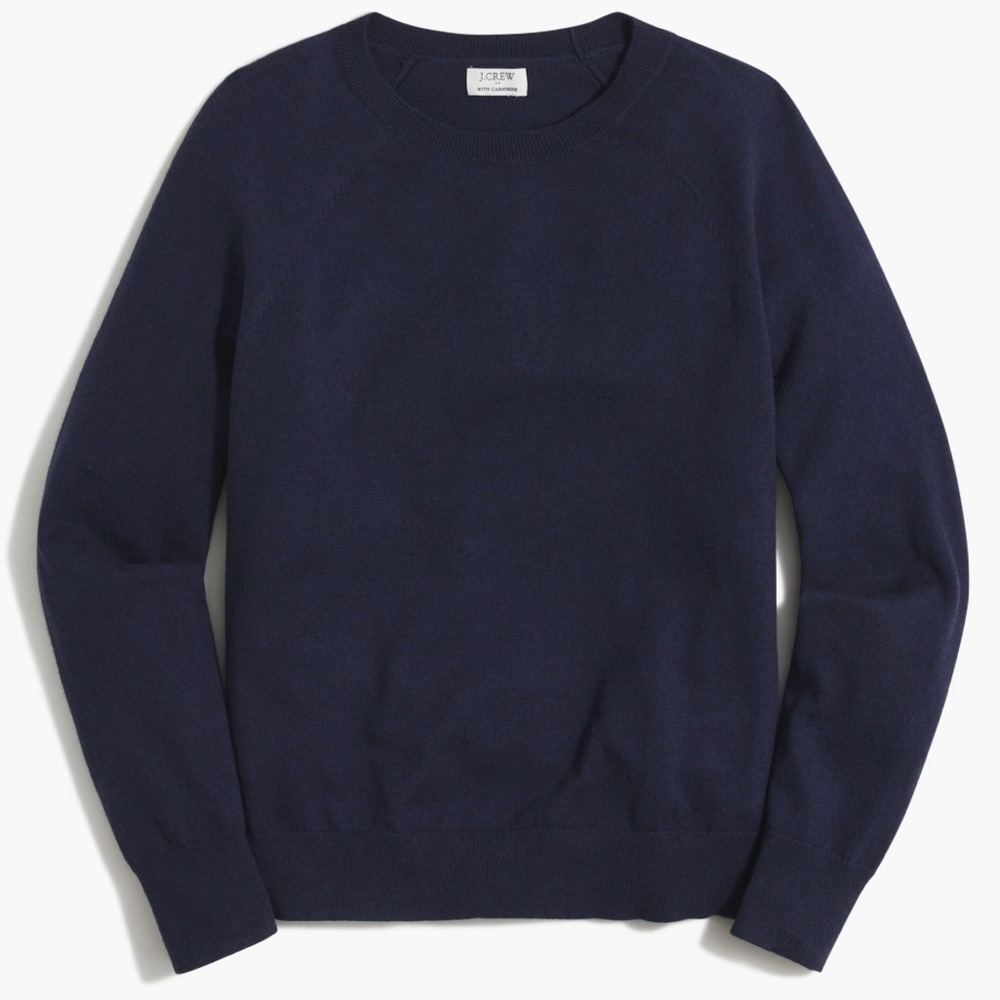 J. Crew Women's Navy Blue Cotton Cashmere Blend Raglan Crewneck Sweater